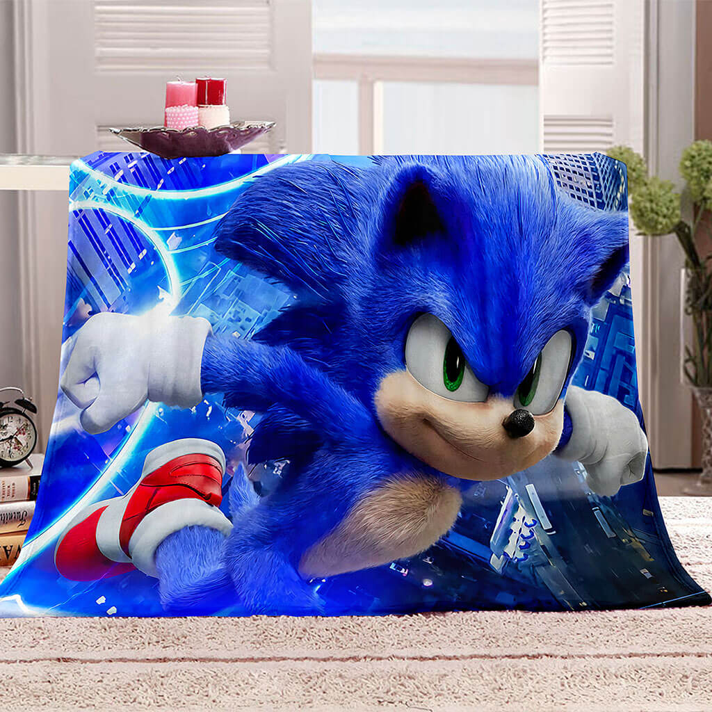 Sonic Pattern Blanket Flannel Throw Room Decoration
