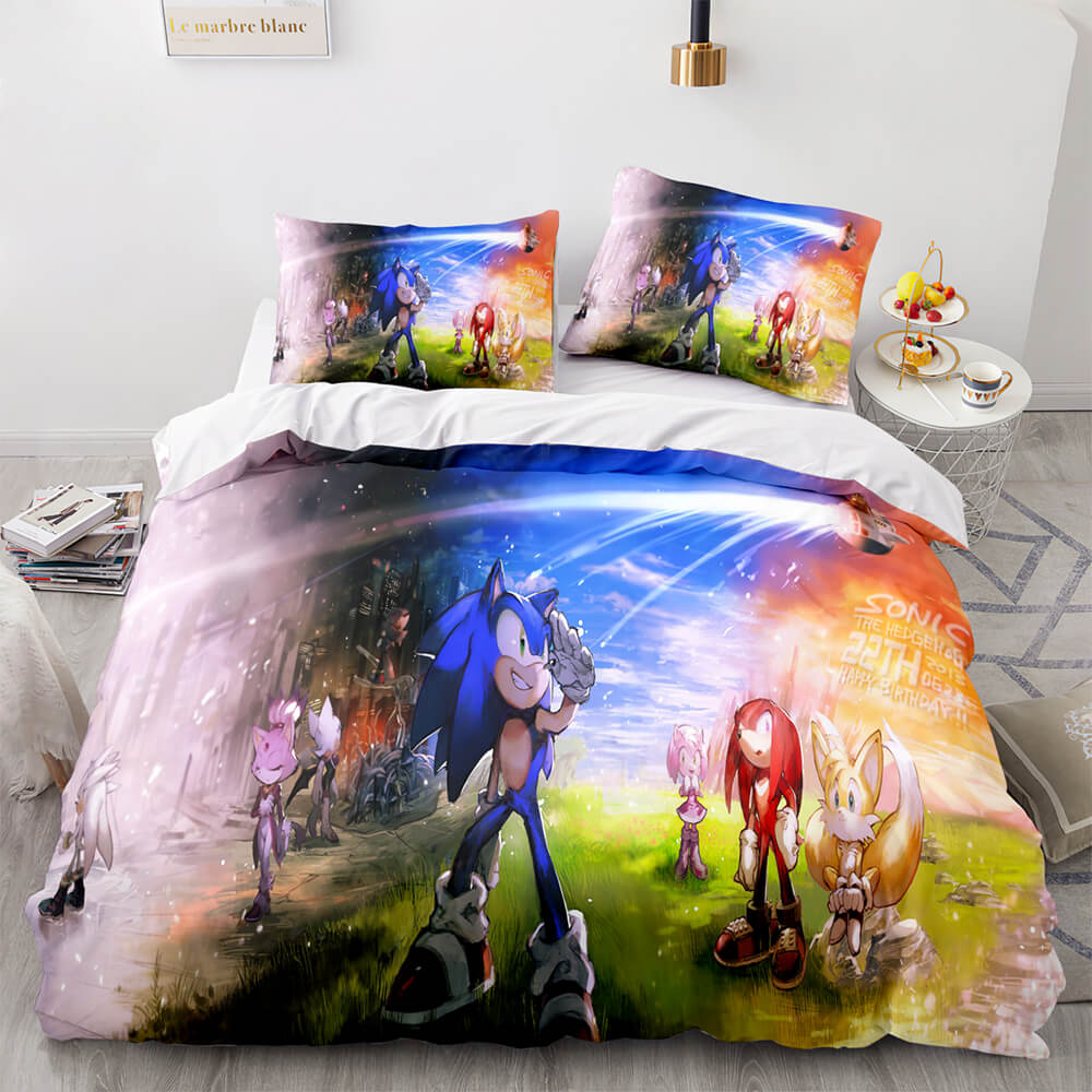 Sonic The Hedgehog Cosplay 3 Piece Bedding Set Duvet Covers Bed Sheets - EBuycos