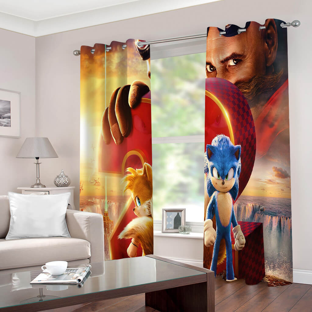 Sonic the Hedgehog 2 Curtains Blackout Window Drapes Room Decoration