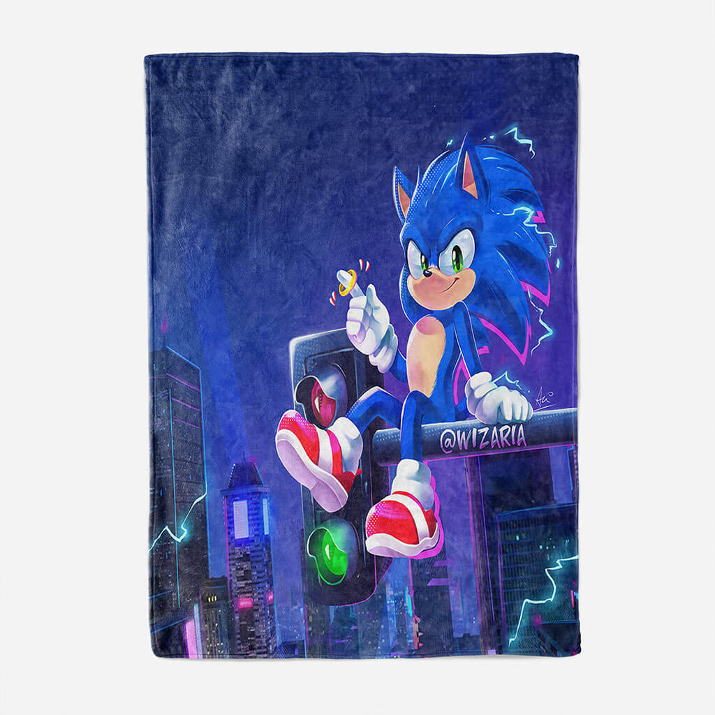 Sonic the Hedgehog Pattern Blanket Flannel Throw Room Decoration