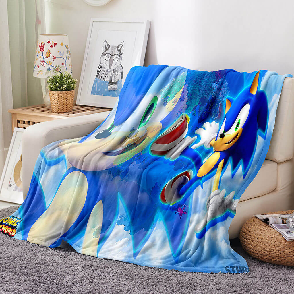 Sonic the Hedgehog Pattern Blanket Flannel Throw Room Decoration