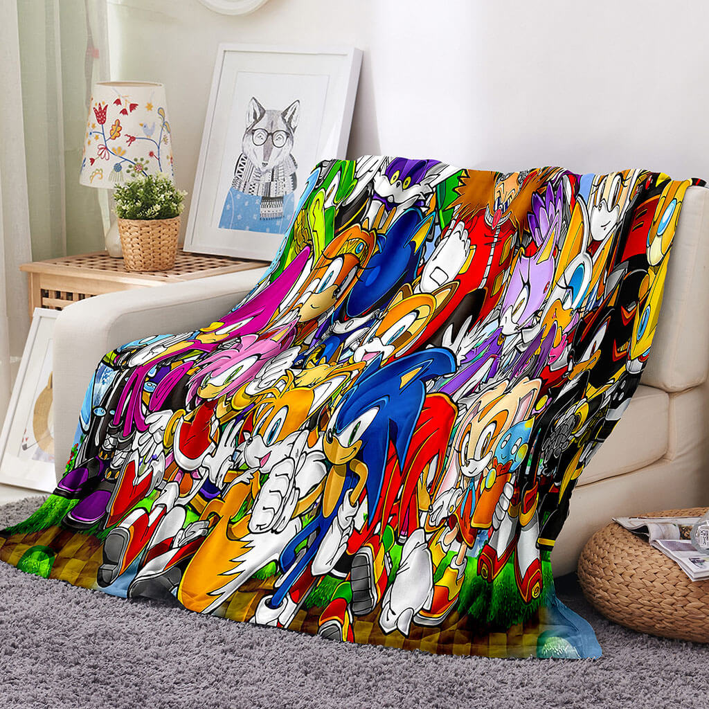 Sonic the Hedgehog Pattern Blanket Flannel Throw Room Decoration