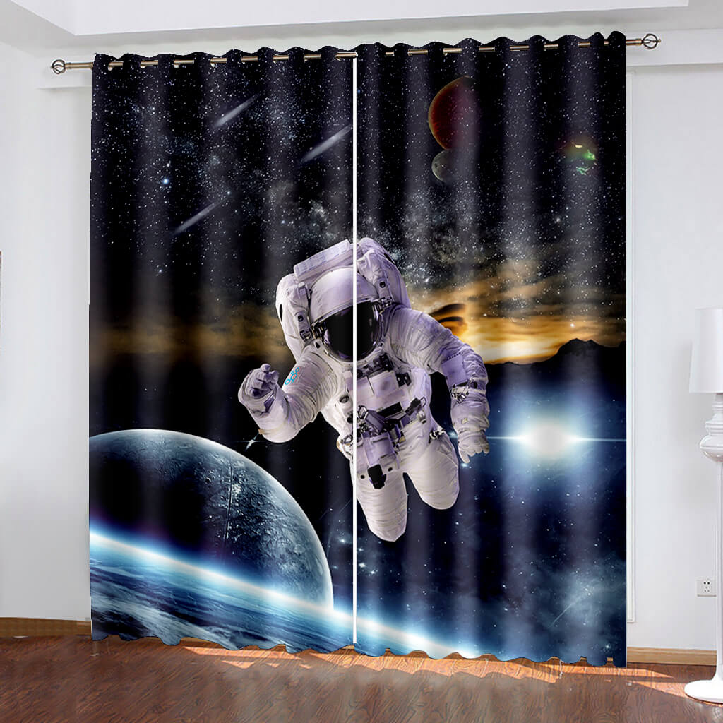 Space Astronaut Alien Curtains Blackout Cosplay Window Treatments Drapes