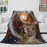 Space Cat Astronaut Cat In Space Flannel Fleece Blanket Wrap Blanket - EBuycos