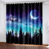 Starry Sky Space Night Scene Curtains Blackout Window Treatments Drapes