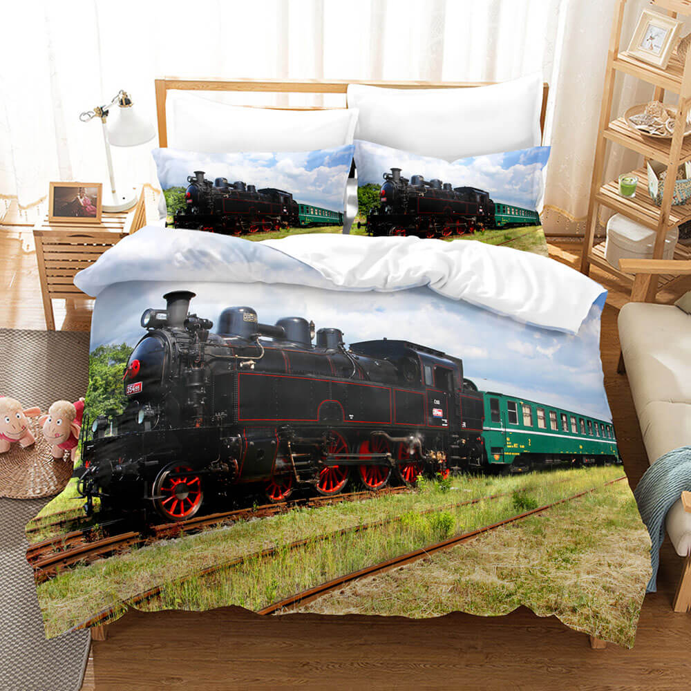 Steam Engine Bedding Set Vintage Locomotive Duvet Cover Bed Sheets - EBuycos