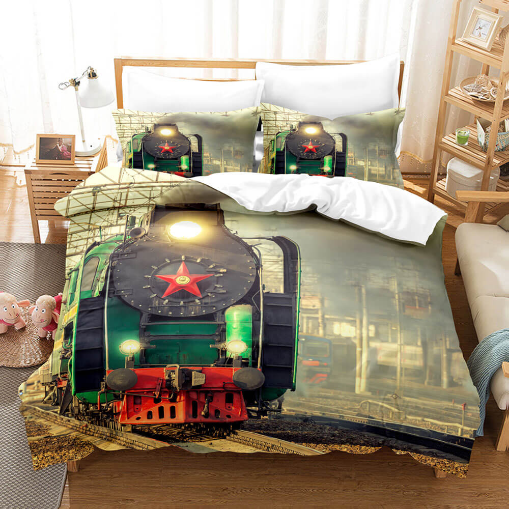 Steam Engine Bedding Set Vintage Locomotive Duvet Cover Bed Sheets - EBuycos