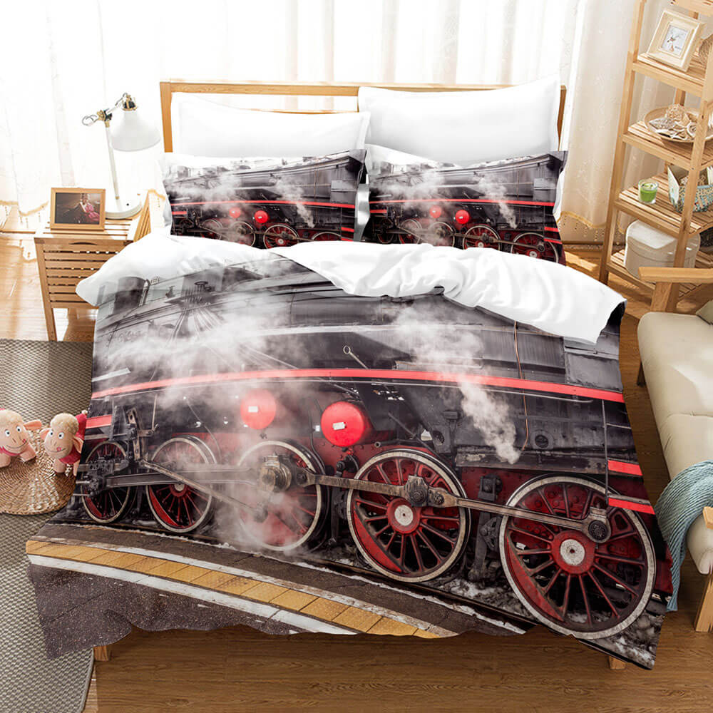 Steam Engine Bedding Set Vintage Locomotive Duvet Cover Bed Sheets - EBuycos