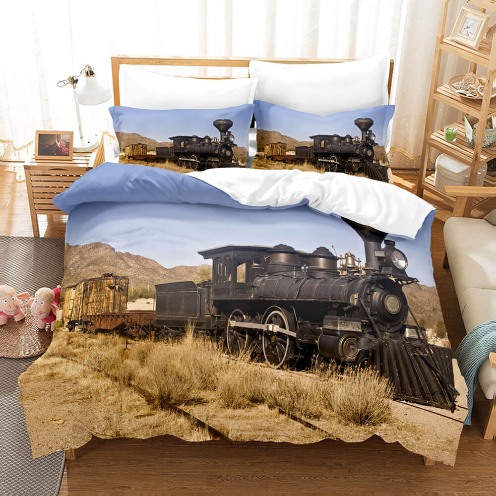 Steam Engine Bedding Set Vintage Locomotive Duvet Cover Bed Sheets - EBuycos