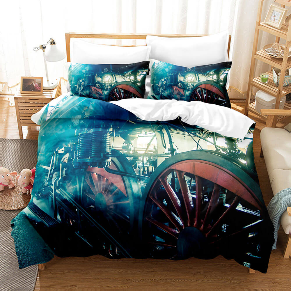 Steam Engine Bedding Set Vintage Locomotive Duvet Cover Bed Sheets - EBuycos