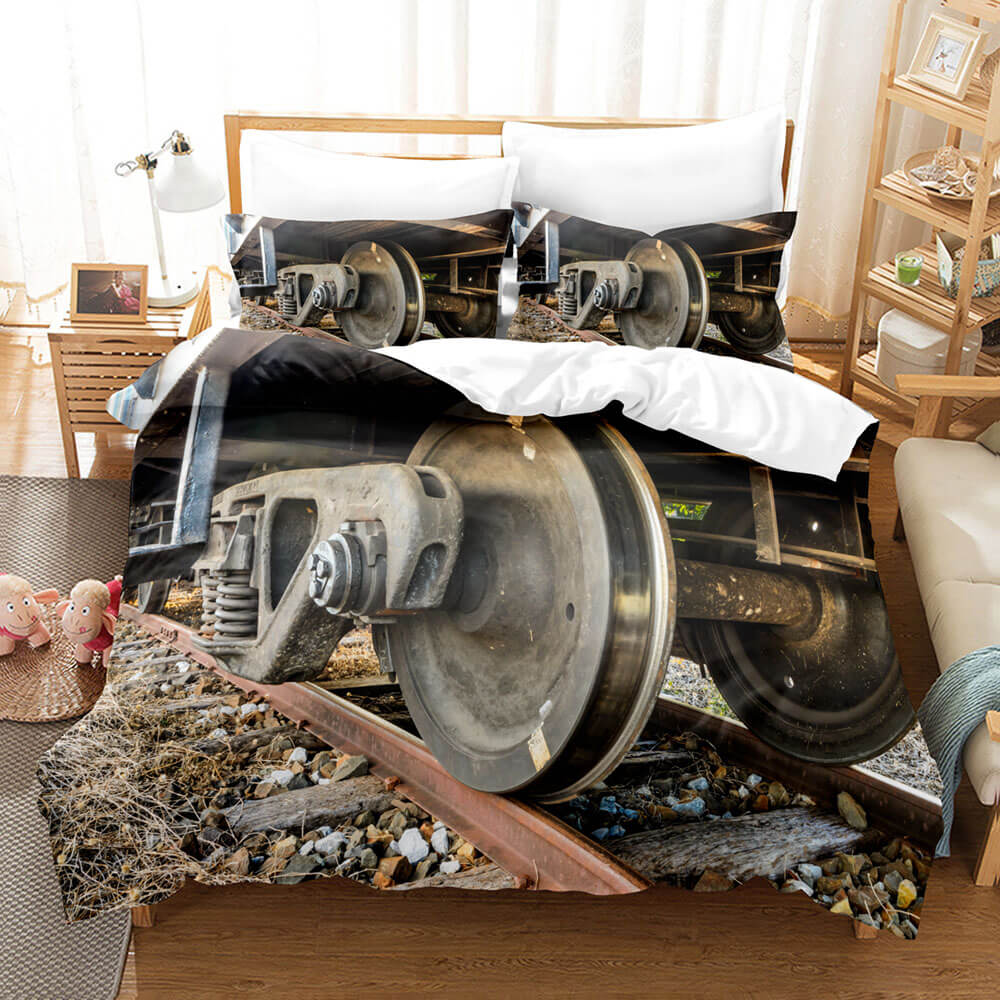 Steam Engine Bedding Set Vintage Locomotive Duvet Cover Bed Sheets - EBuycos