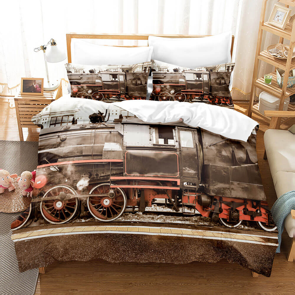 Steam Engine Puff Train Bedding Set Rail Vehicles Quilt Cover