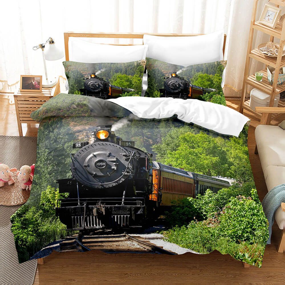 Steam Engine Train Bedding Set Rail Vehicles Duvet Covers Bed Sheets - EBuycos
