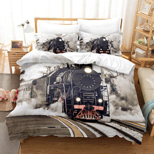 Steam Engine Train Vintage Locomotive Bedding Set Duvet Covers Pillowcases - EBuycos