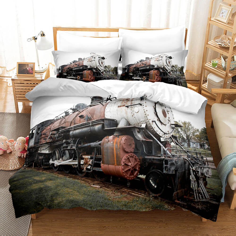Steam Engine Train Vintage Locomotive Bedding Set Duvet Covers Pillowcases - EBuycos