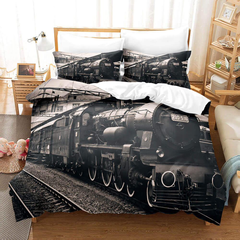 Steam Engine Train Vintage Locomotive Bedding Set Duvet Covers Pillowcases - EBuycos