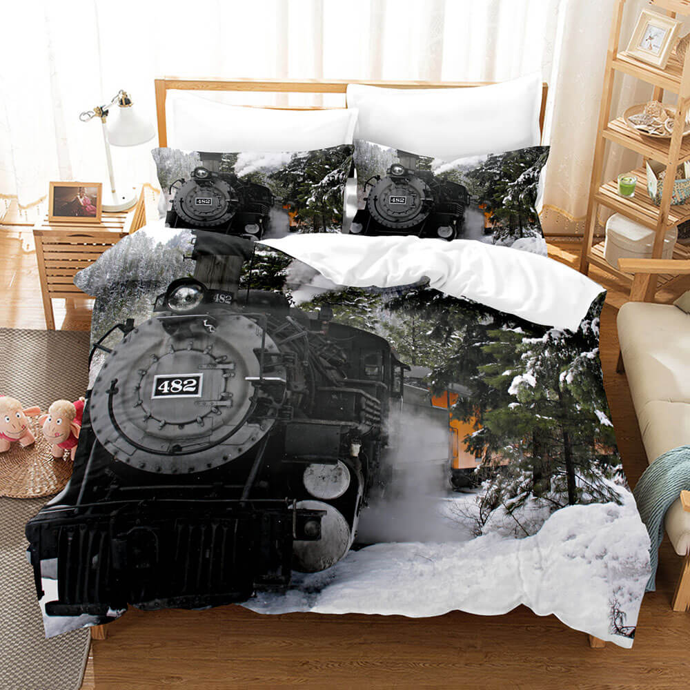 Steam Engine Train Vintage Locomotive Bedding Set Duvet Covers Sets - EBuycos