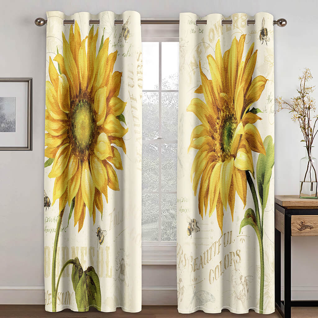 Sunflower Curtains Blackout Window Treatments Drapes for Room Decoration