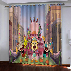 The Cuphead Show Curtains Pattern Blackout Window Drapes