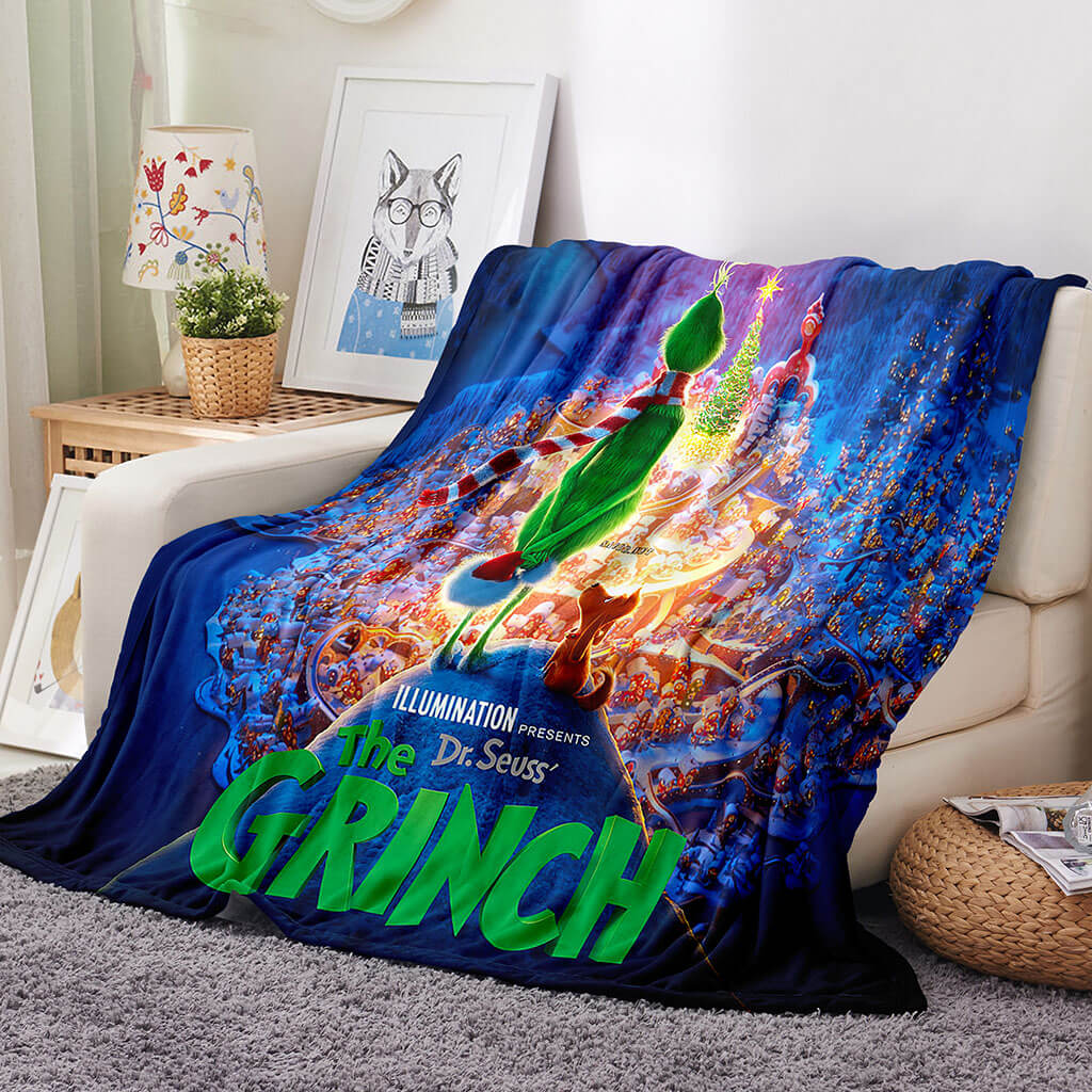 The Grinch Blanket Pattern Flannel Throw Room Decoration