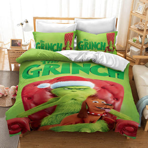 The Santa Grinch Christmas Cosplay Bedding Set Duvet Cover Bed Sheets - EBuycos