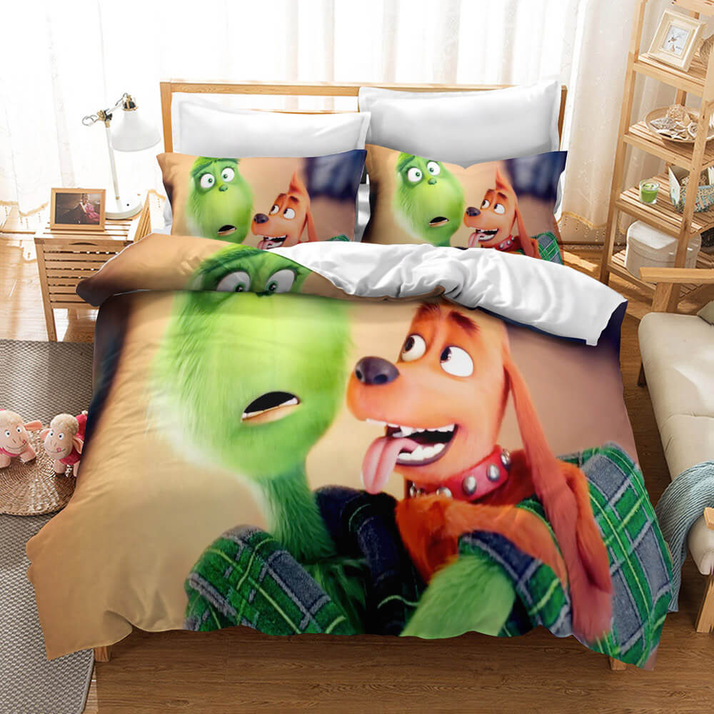 The Santa Grinch Christmas Cosplay Bedding Set Duvet Cover Bed Sheets - EBuycos