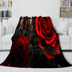 The Vampire Diaries Red Rose Cosplay Flannel Blanket Throw Bedding Sets - EBuycos