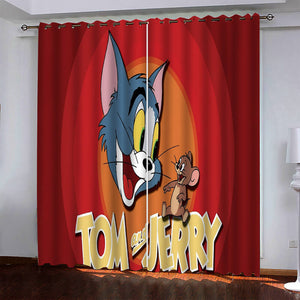 Tom and Jerry Curtains Pattern Blackout Window Drapes